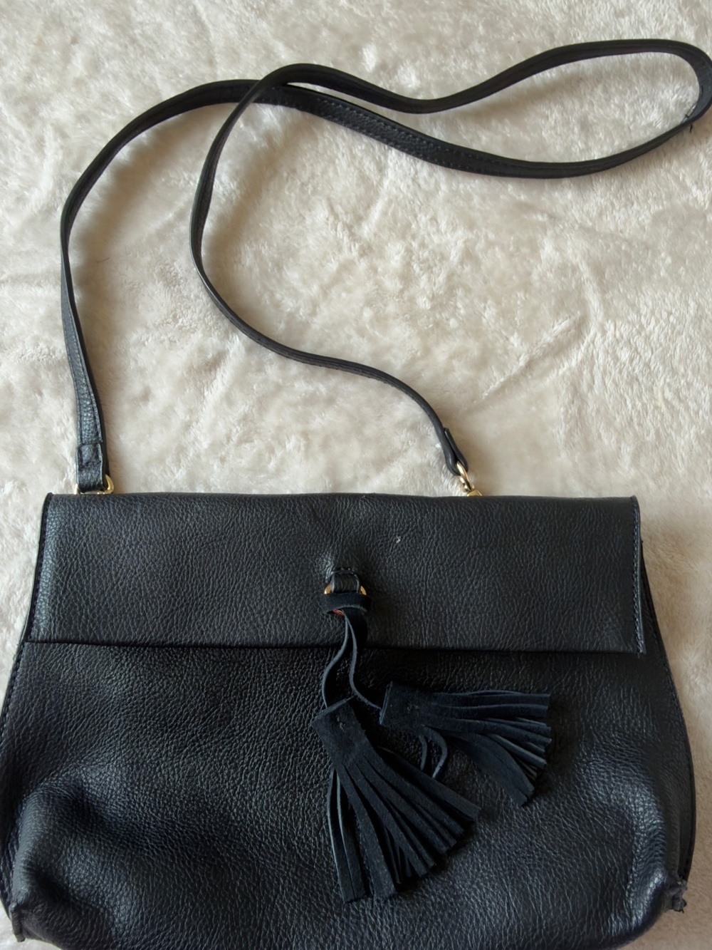 Anthropology Street Level Black Leather Tassel Crossbody Bag